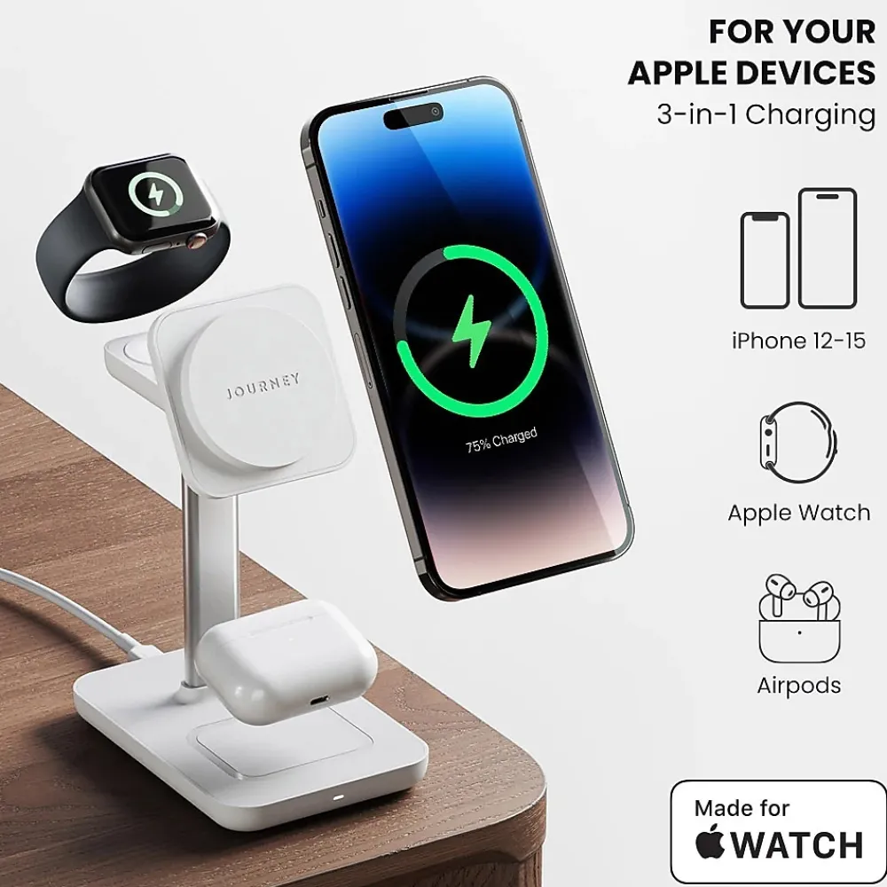TRIO ULTRA 3-in-1 Fast Wireless Charging Station, White (JMSRT31WH)<JOURNEY Best