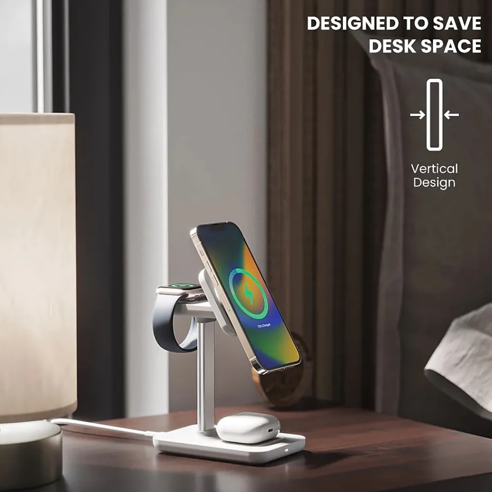TRIO ULTRA 3-in-1 Fast Wireless Charging Station, White (JMSRT31WH)<JOURNEY Best