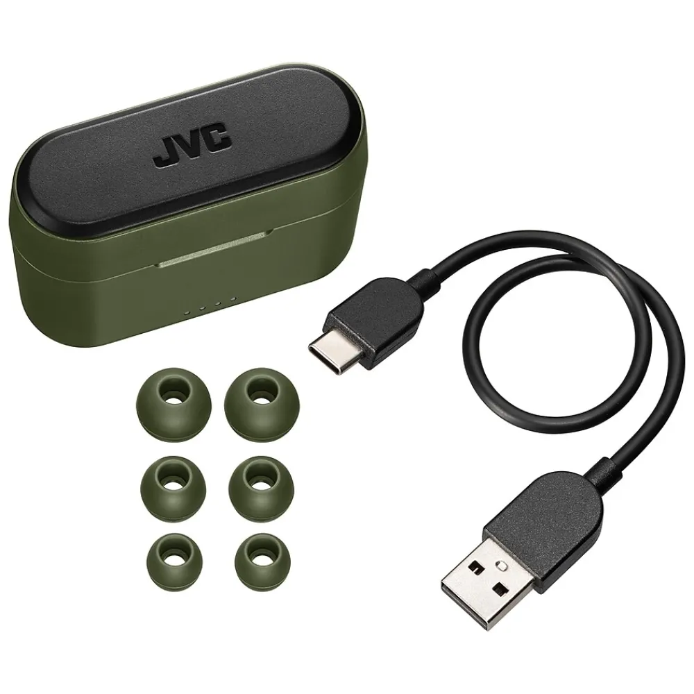 RIPTIDZ True Wireless Earbuds with Charging Case, Bluetooth, Olive (HAA9TG)<JVC Best