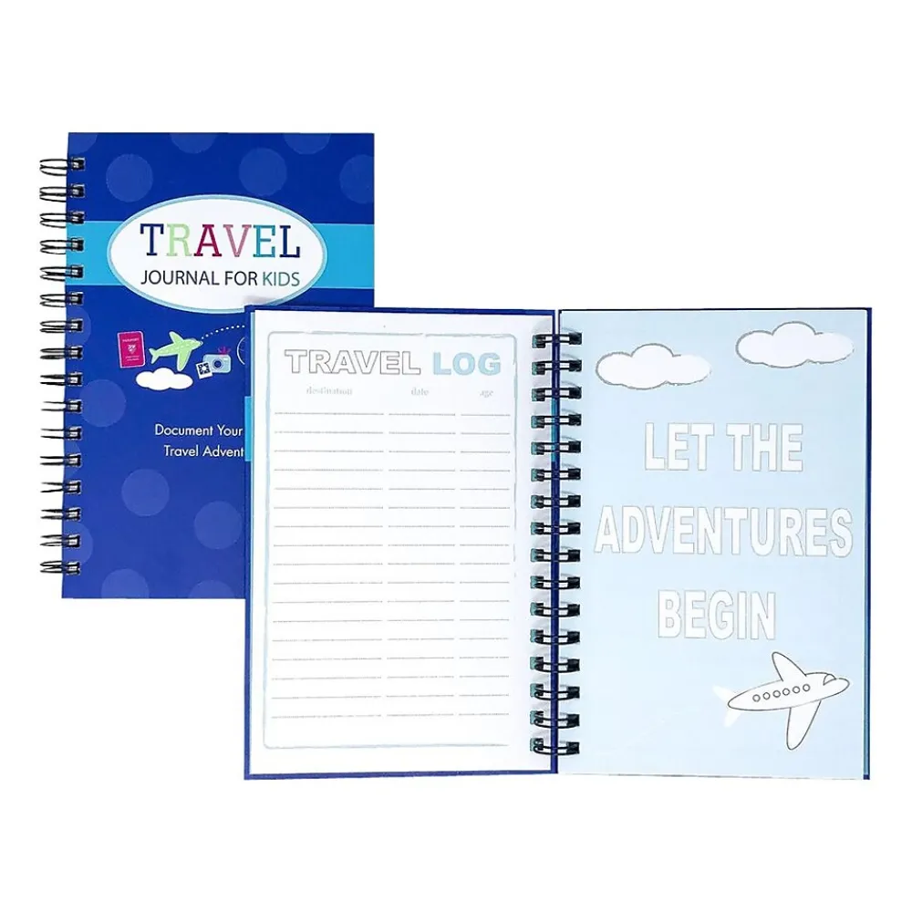 Journals|Kahootie Co. Travel Journal For Kids Hardcover Journal, 5.5" x 8.5", Wide Ruled, Royal Blue, 60 Pages (TRAVB-H)