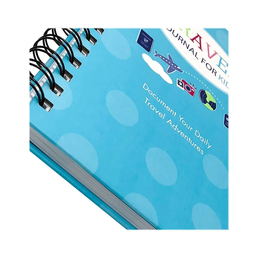 Journals|Kahootie Co. Travel Journal For Kids Hardcover Journal, 5.5" x 8.5", Wide Ruled, Blue/Teal, 60 Pages (TRAVTB-H)