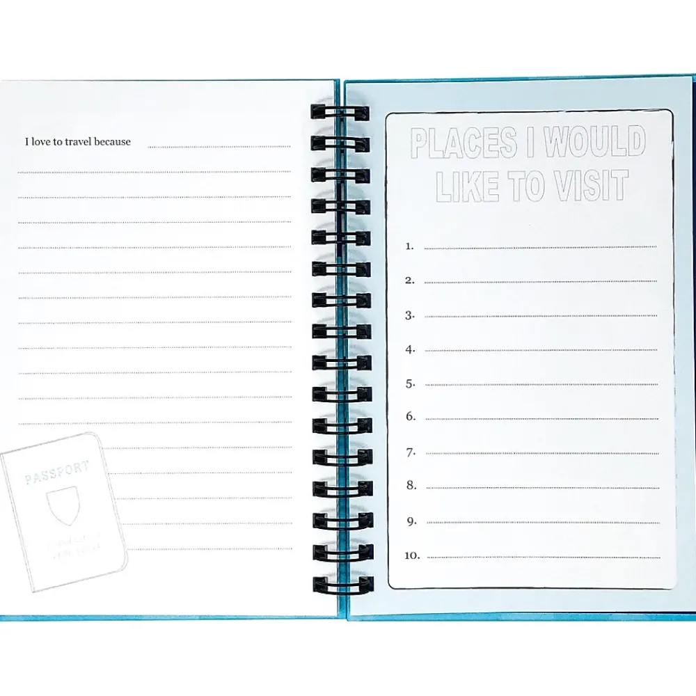Journals|Kahootie Co. Travel Journal For Kids Hardcover Journal, 5.5" x 8.5", Wide Ruled, Blue/Teal, 60 Pages (TRAVTB-H)