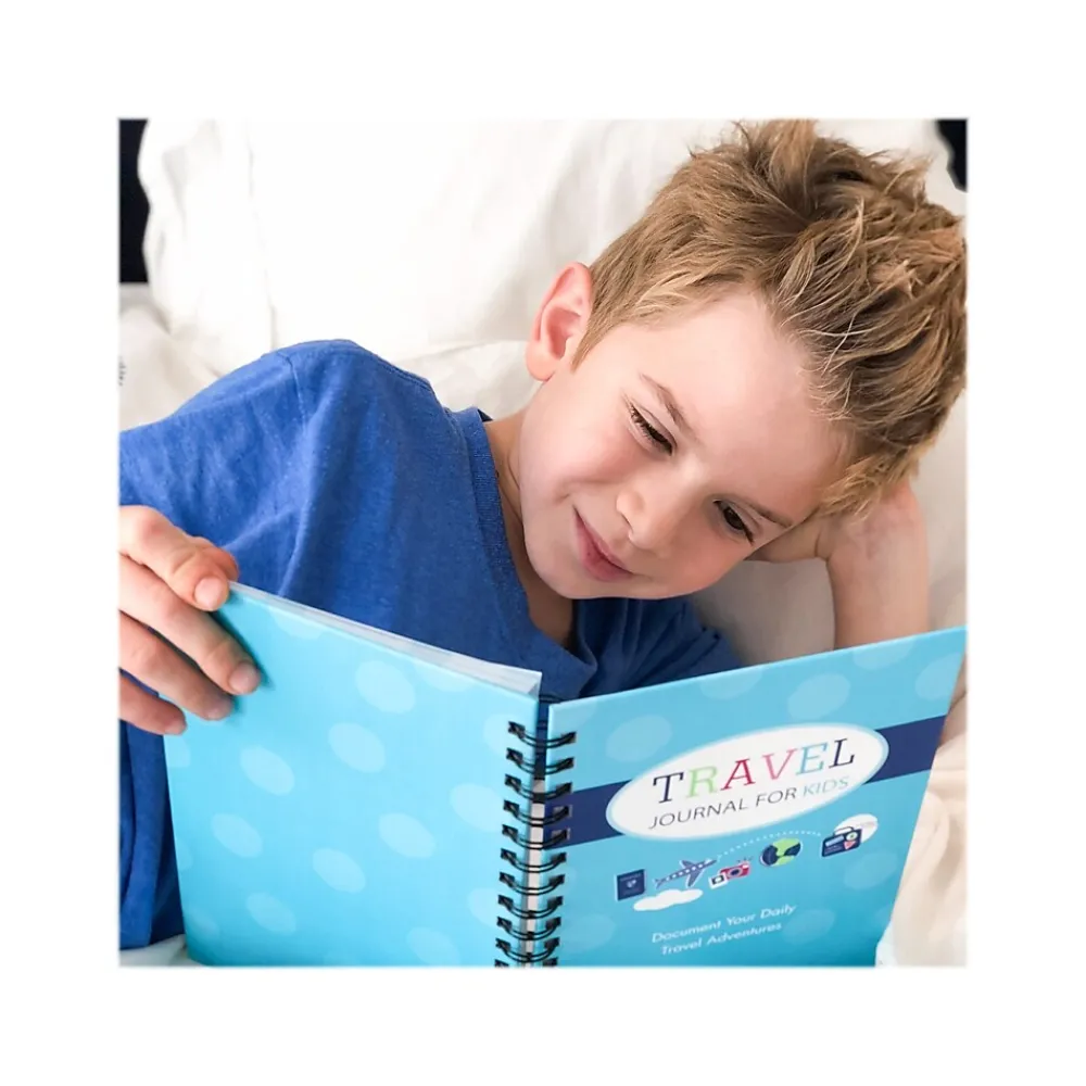 Journals|Kahootie Co. Travel Journal For Kids Hardcover Journal, 5.5" x 8.5", Wide Ruled, Blue/Teal, 60 Pages (TRAVTB-H)