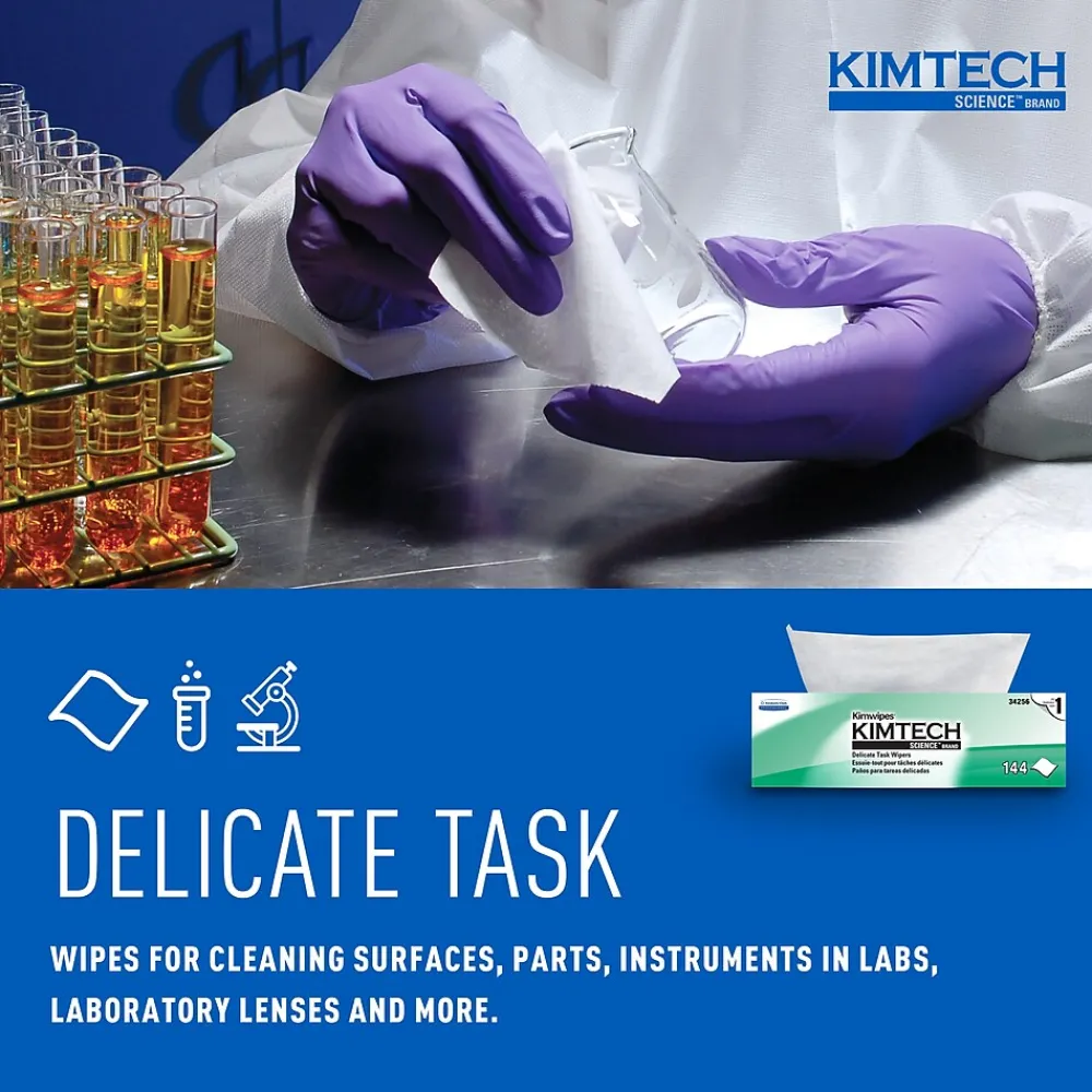 Science Kimwipes Delicate Task Virgin Fiber Cleaning Wipers, 14.7" x 16.6", White, 144 Wipers/Box, 15/Carton (34256)<Kimtech Best