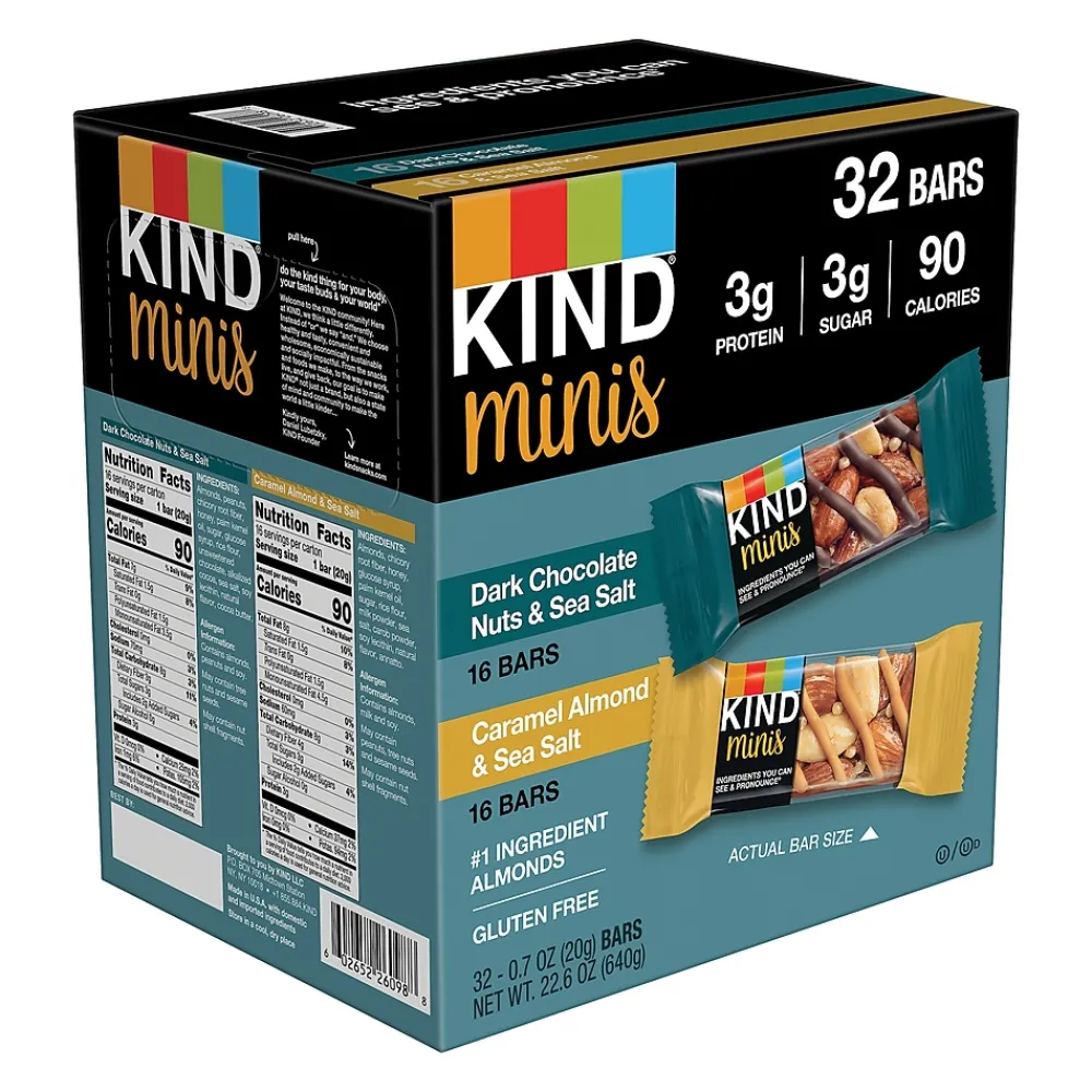 KIND Minis Gluten Free Nut Bar, Variety Pack, 32 Bars/Box (220-00799)
