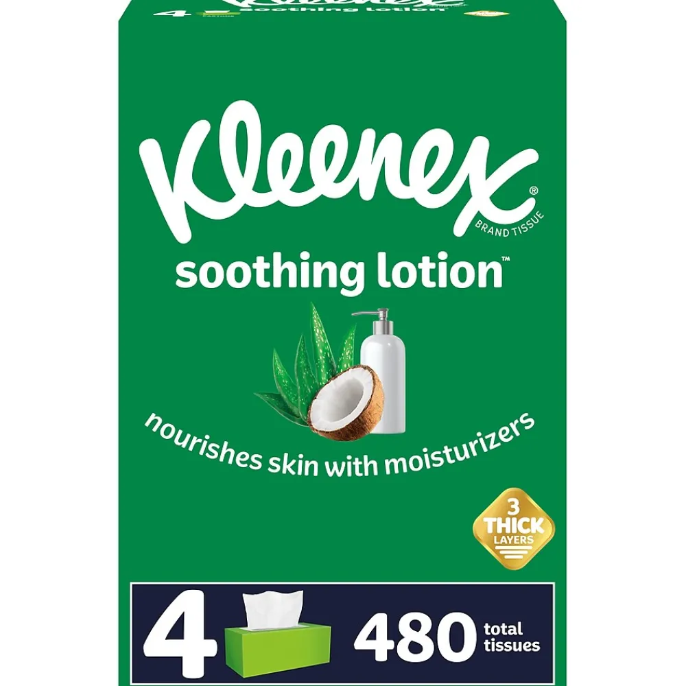 Lotion Facial Tissue, 3-ply, 120 Sheets/Box, 4 Boxes/Pack (50179)<Kleenex Online
