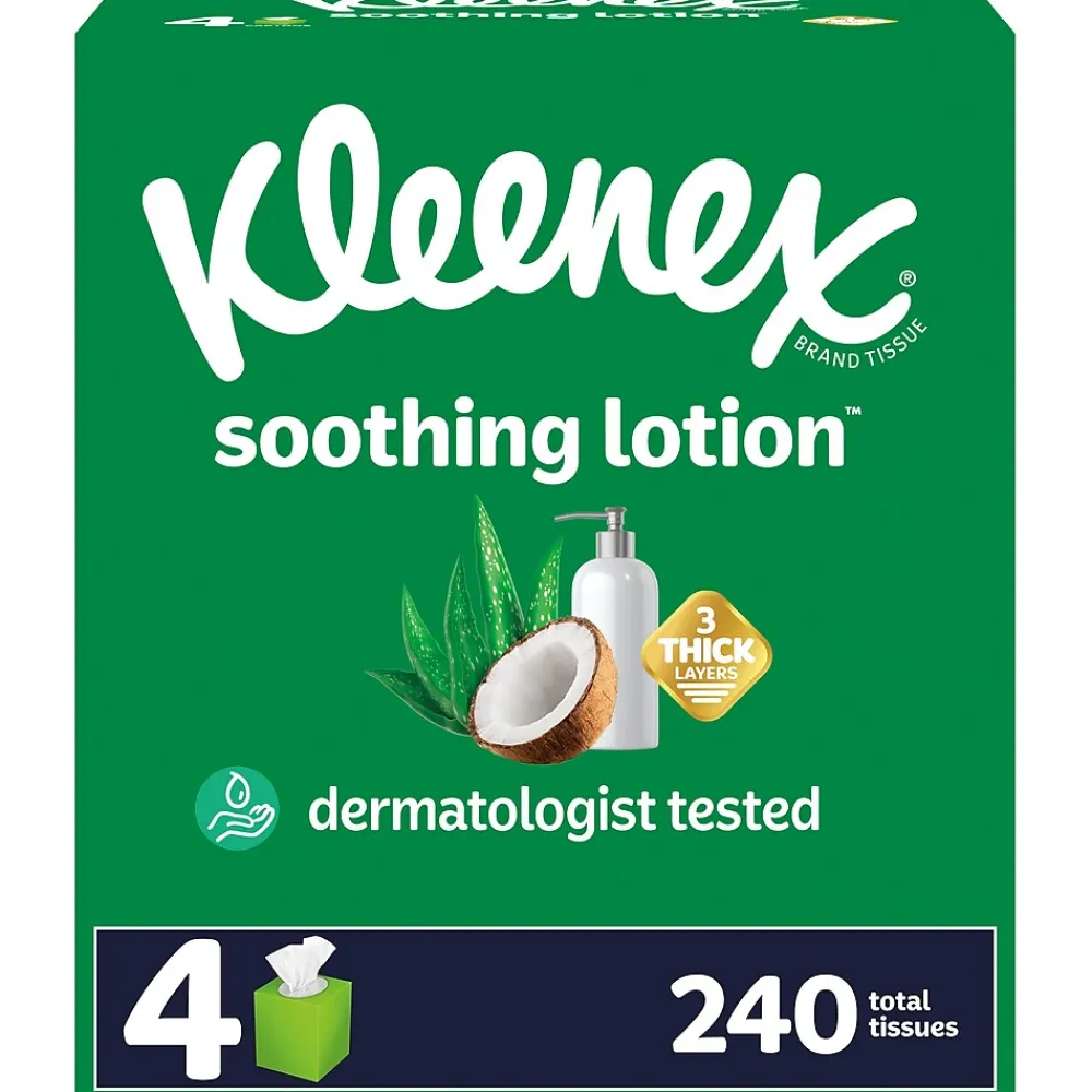 Lotion Facial Tissue, 3-Ply, 60 Sheets/Box, 4 Boxes/Pack (54289)<Kleenex Best