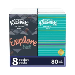 On the Go Ultra Facial Tissue, 3-ply, 10 Tissues/Box, 8 Boxes/Pack (46551)<Kleenex
