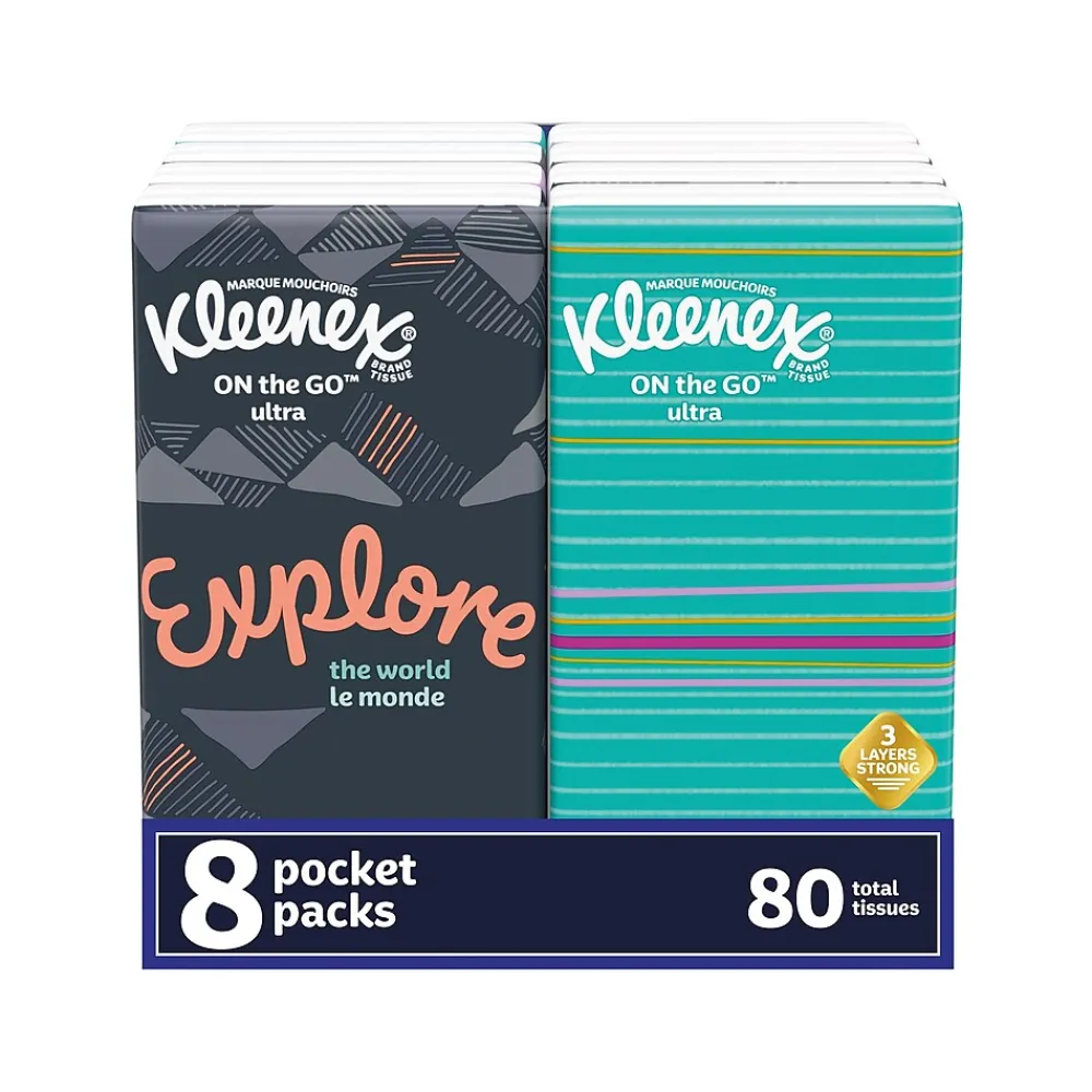 On the Go Ultra Facial Tissue, 3-ply, 10 Tissues/Box, 8 Boxes/Pack (46551)<Kleenex