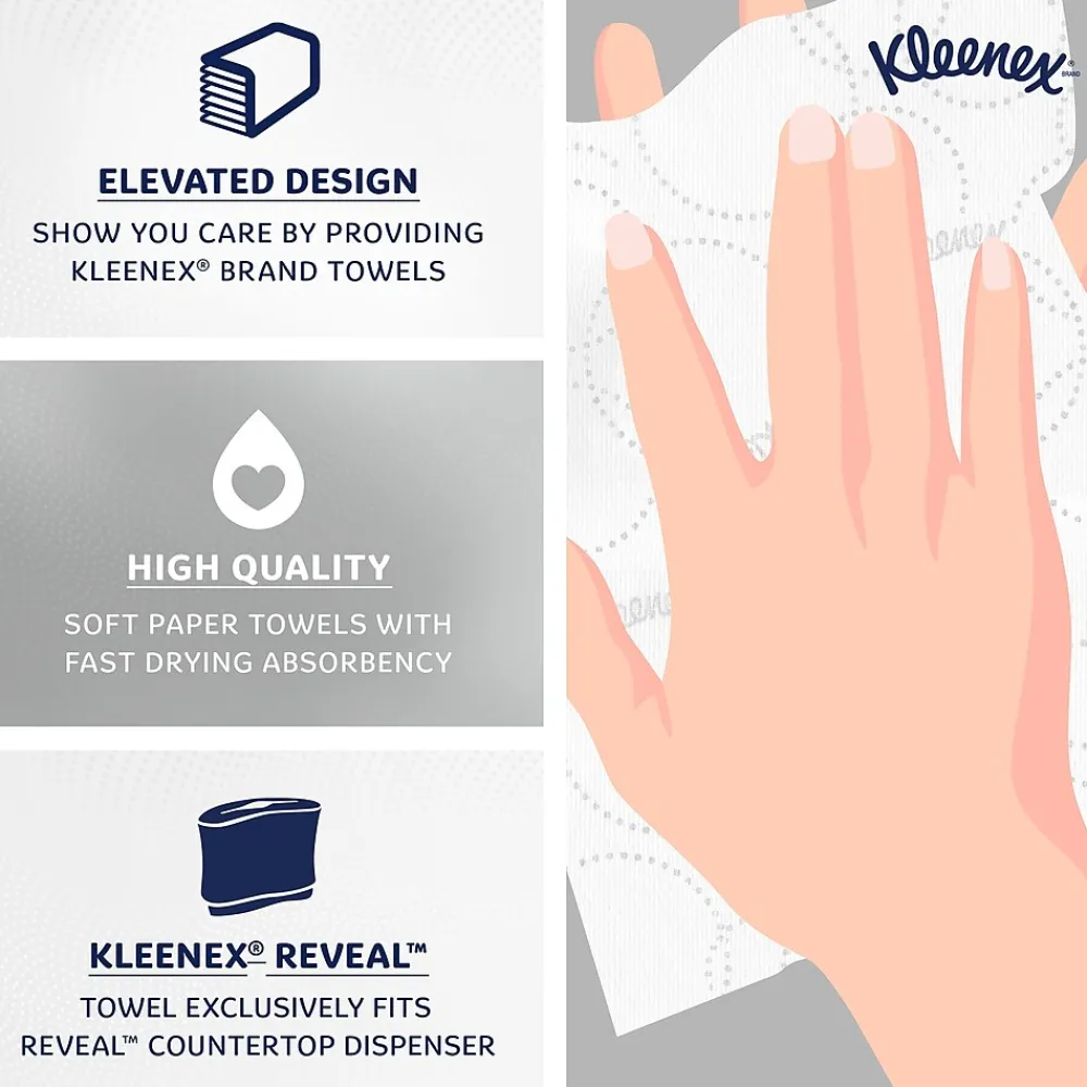 Kleenex Reveal Multifold Paper Towels, 2-Ply, White, 150 Sheets/Pack, 16 Packs/Carton (46321)