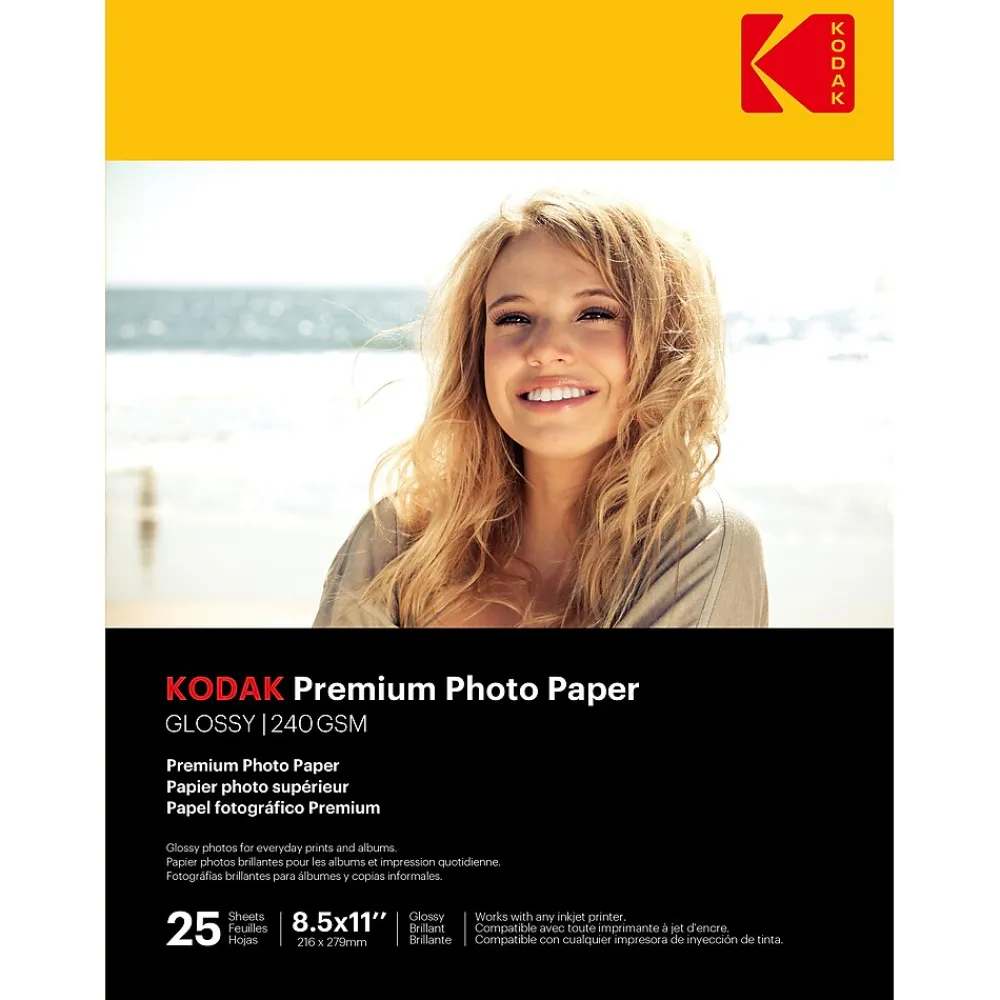 Photo Paper*Kodak Premium Photo Paper Glossy Photo Paper, 8.5" x 11", 25 Sheets/Pack (41173)
