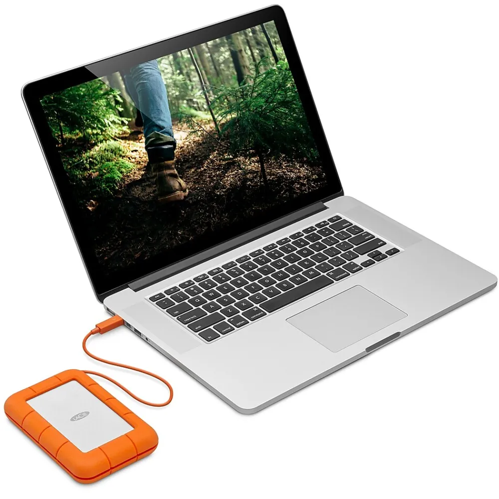 New LaCie Rugged Secure 2TB External Hard Drive Portable USB-C USB 3.0 Shock Resistant Encryption Mac PC, Orange (STFR2000403)