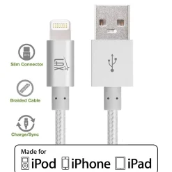 LAX Apple MFi Certified Lightning to USB Cable for Charge Sync 6ft, Silver<LAX Gadgets Clearance