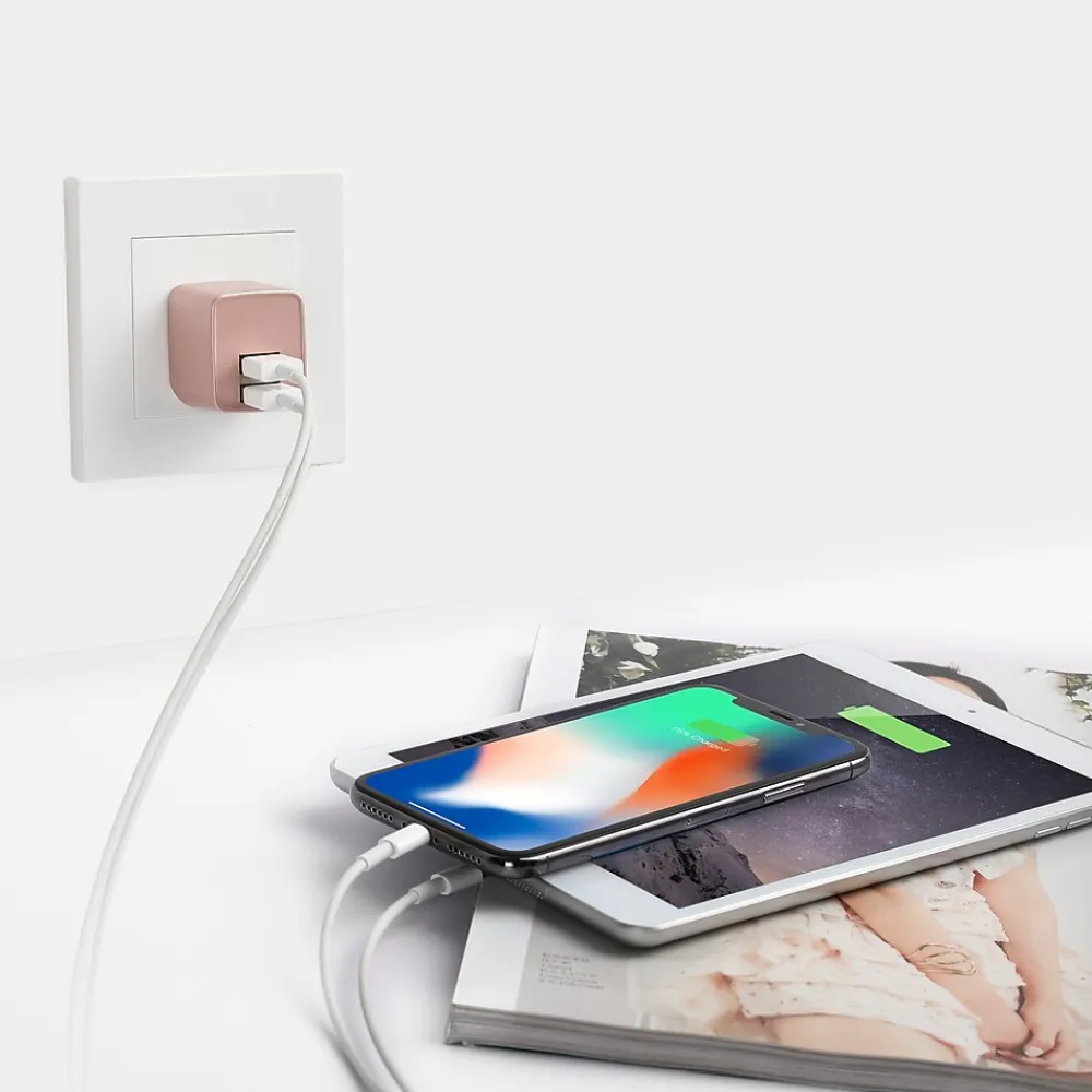 LAX Dual USB Port Wall Charger 2.4A for Smartphones - Rose Gold (LAX2PORTWALLROS)<LAX Gadgets New