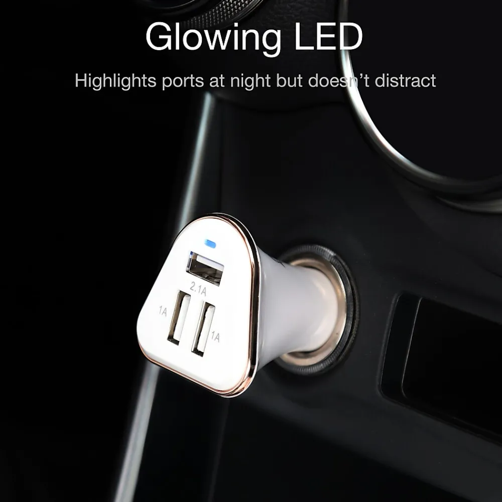 LAX 3-USB Port Car Charger 4.8A for Smartphones - White (LAX3PORTCAR-WHT)<LAX Gadgets Online