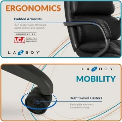 Office Chairs*La-Z-Boy Aberdeen Bonded Leather Computer and Desk Chair, Black (51545-BLK)