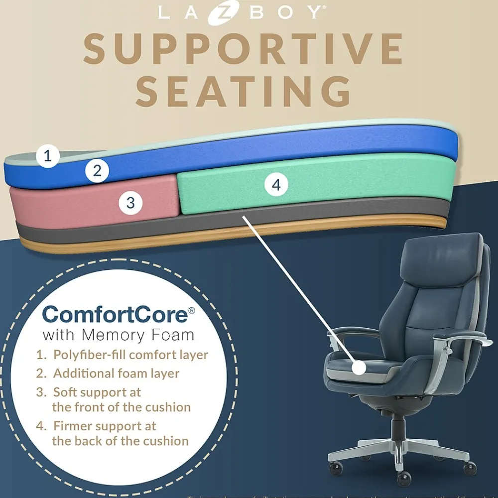 Ergonomic Chairs*La-Z-Boy Alton Ergonomic Bonded Leather Swivel Executive Chair, (60029-DS) Blue