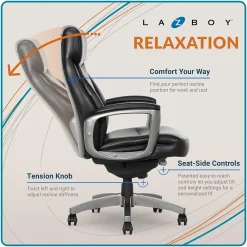 Office Chairs*La-Z-Boy Arcadian Bonded Leather Executive Chair, (60009) Black