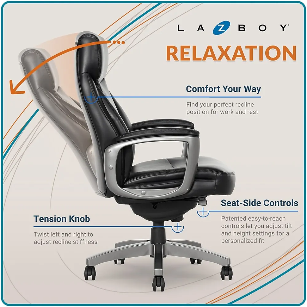Office Chairs*La-Z-Boy Arcadian Bonded Leather Executive Chair, (60009) Black