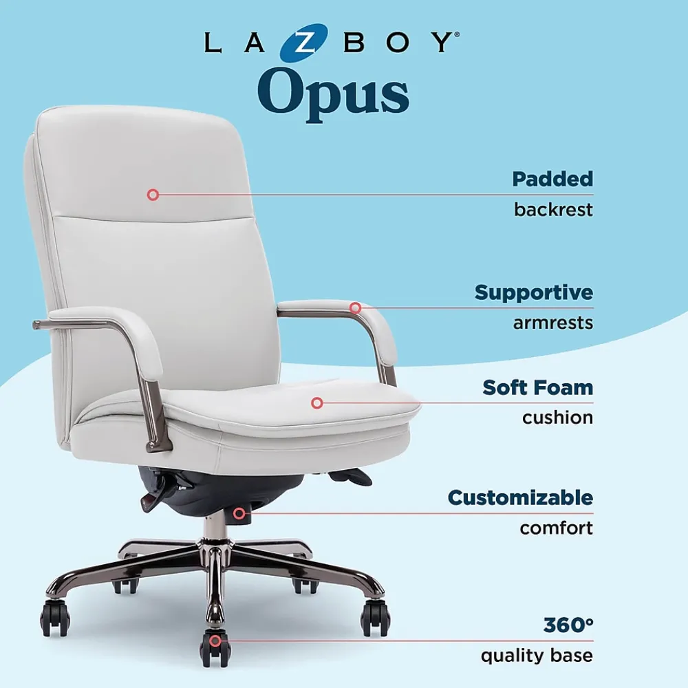 Office Chairs*La-Z-Boy Opus Ergonomic Bonded Leather Swivel Executive Chair, Gray and Graphite (CCHR10015B)