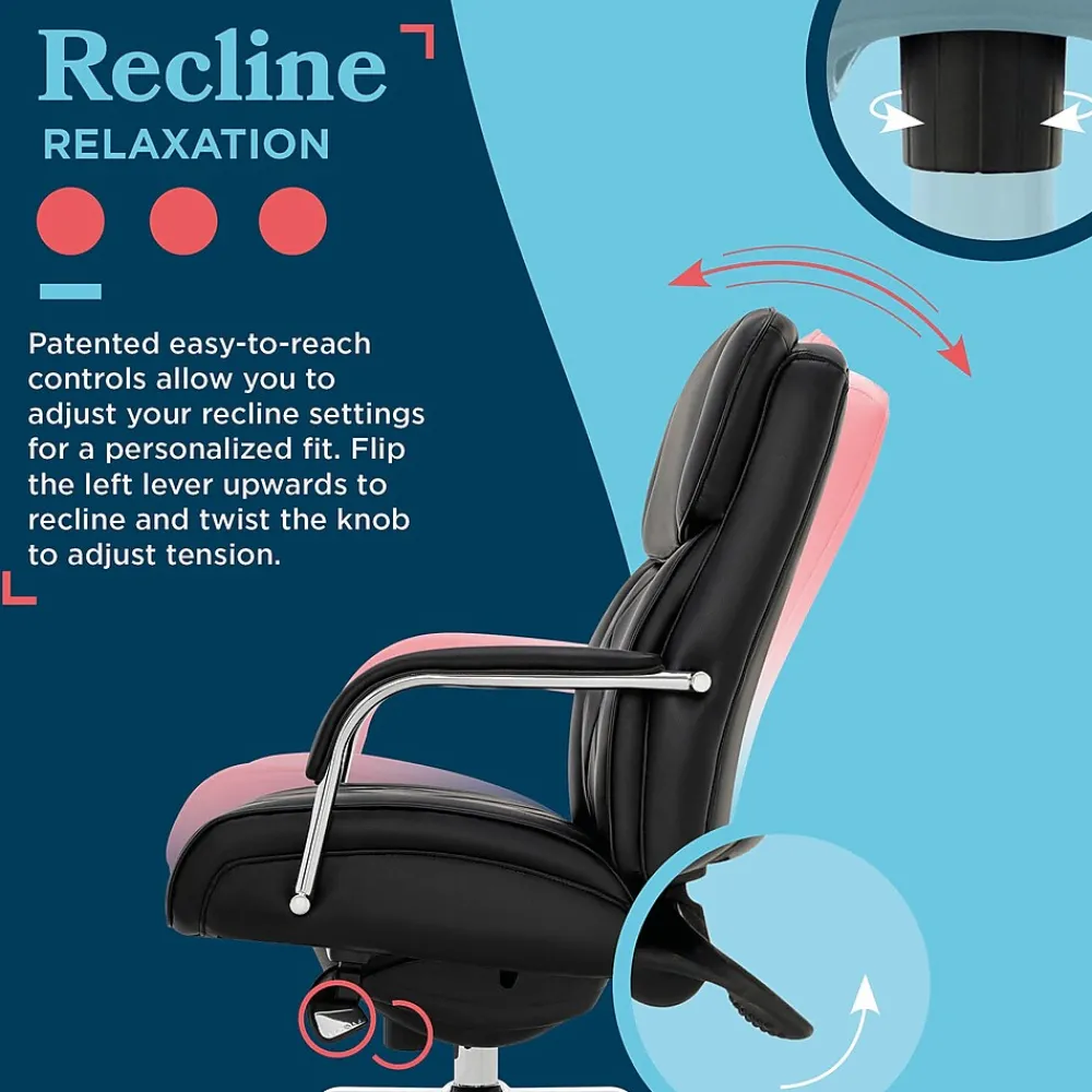 Office Chairs*La-Z-Boy Symphony Ergonomic Bonded Leather Swivel Executive Chair, Black and Chrome (CCHR10013D)