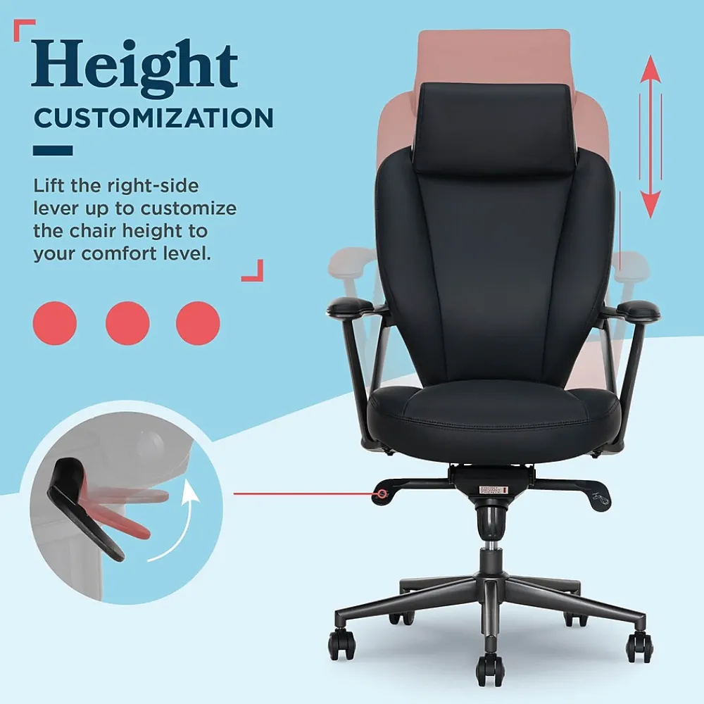 Office Chairs*La-Z-Boy Vannes Ergonomic Faux Leather Swivel Executive Chair, Black (60101-BLK)