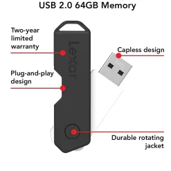 Online Lexar Twist Turn2 64GB USB 2.0 Type-A Flash Drive, Black (JDTT2-64GABNABK)