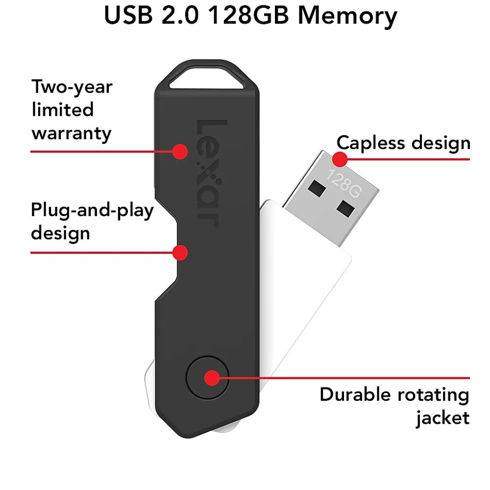 Best Lexar Twist Turn2 128GB USB 2.0 Type-A Flash Drive, Black (JDTT2-128ABNABK)