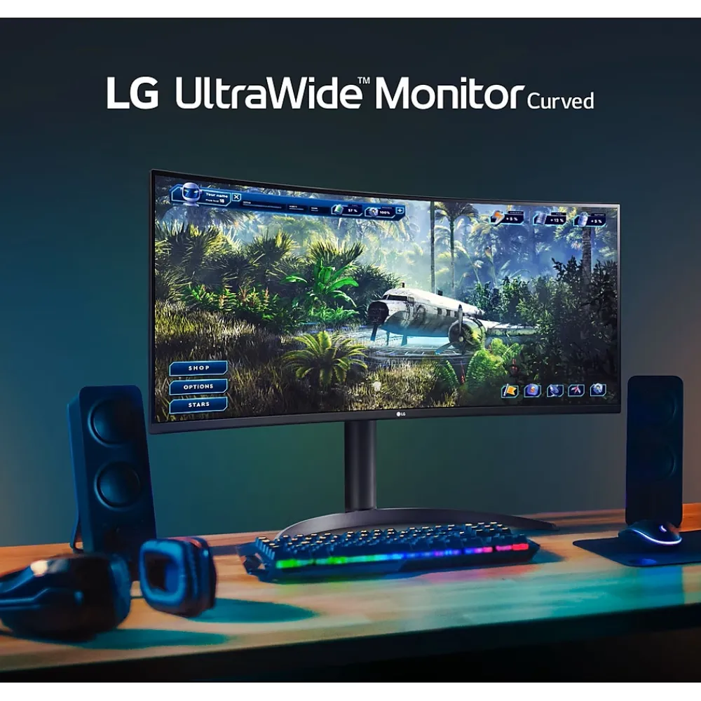Sale LG 34" UltraWide Curved WQHD 160Hz Gaming Monitor with AMD FreeSync Technology, Black (34BP65C-B)