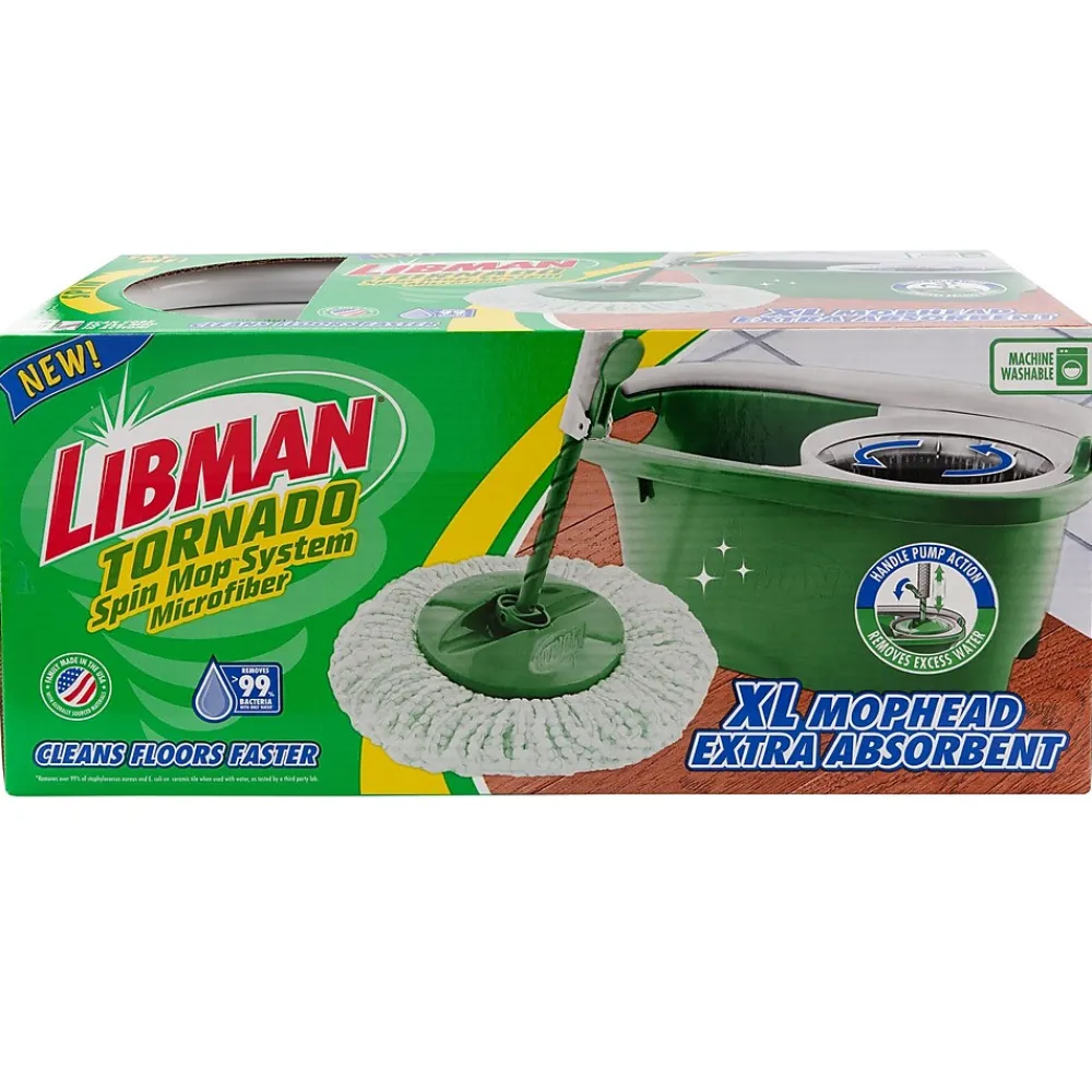 Tornado Microfiber Spin Mop & Bucket, Green/White (1283001)<Libman Clearance