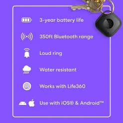 Life360 Tile Mate Bluetooth Tracker, Black, 2/Pack (RE-60012)<Tile by Life360 Outlet