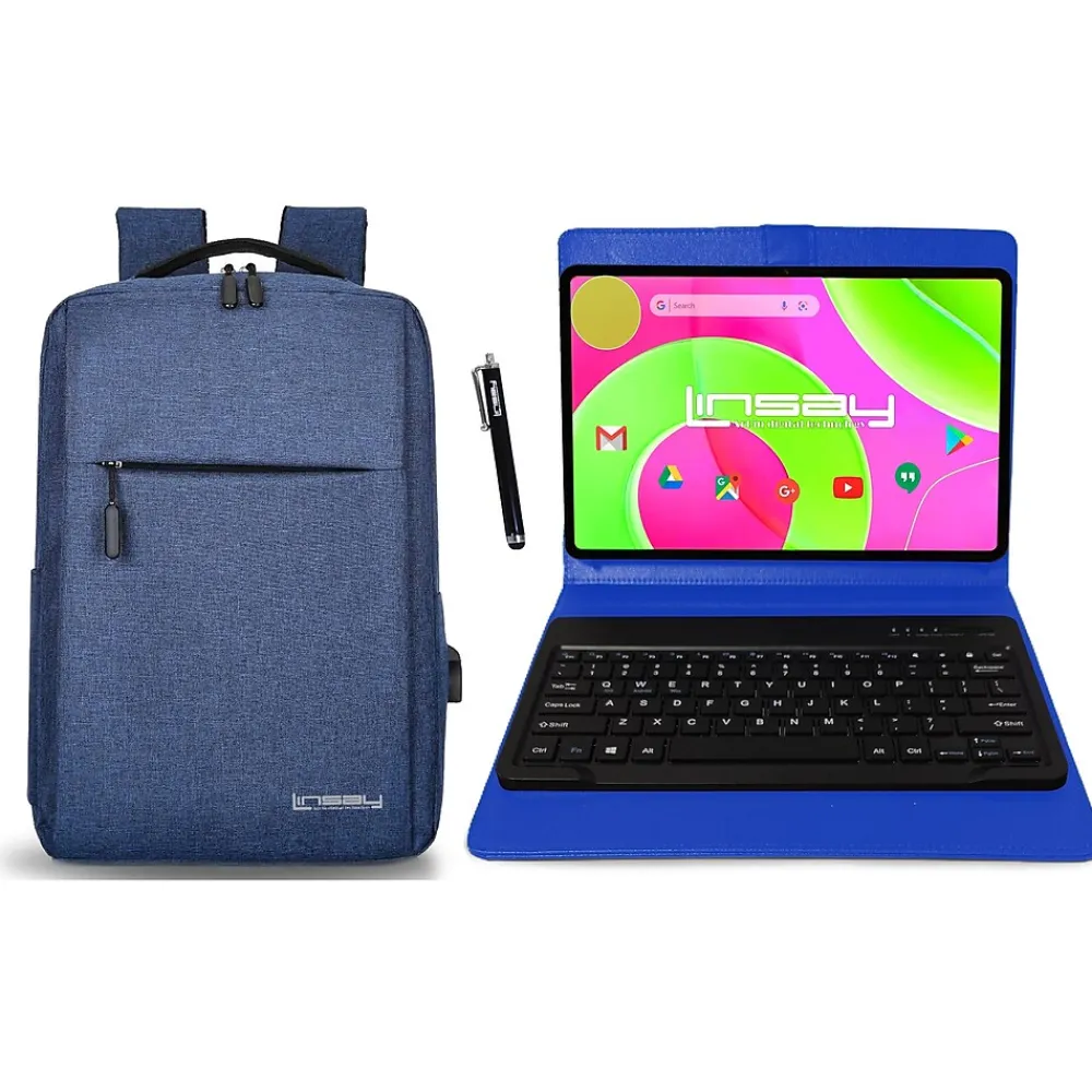 12" Octa Core Tablet, 8GB RAM, 256GB Storage, Android 14 Bundled with Blue Keyboard, Compact Backpack and Stylus Pen<Linsay Clearance