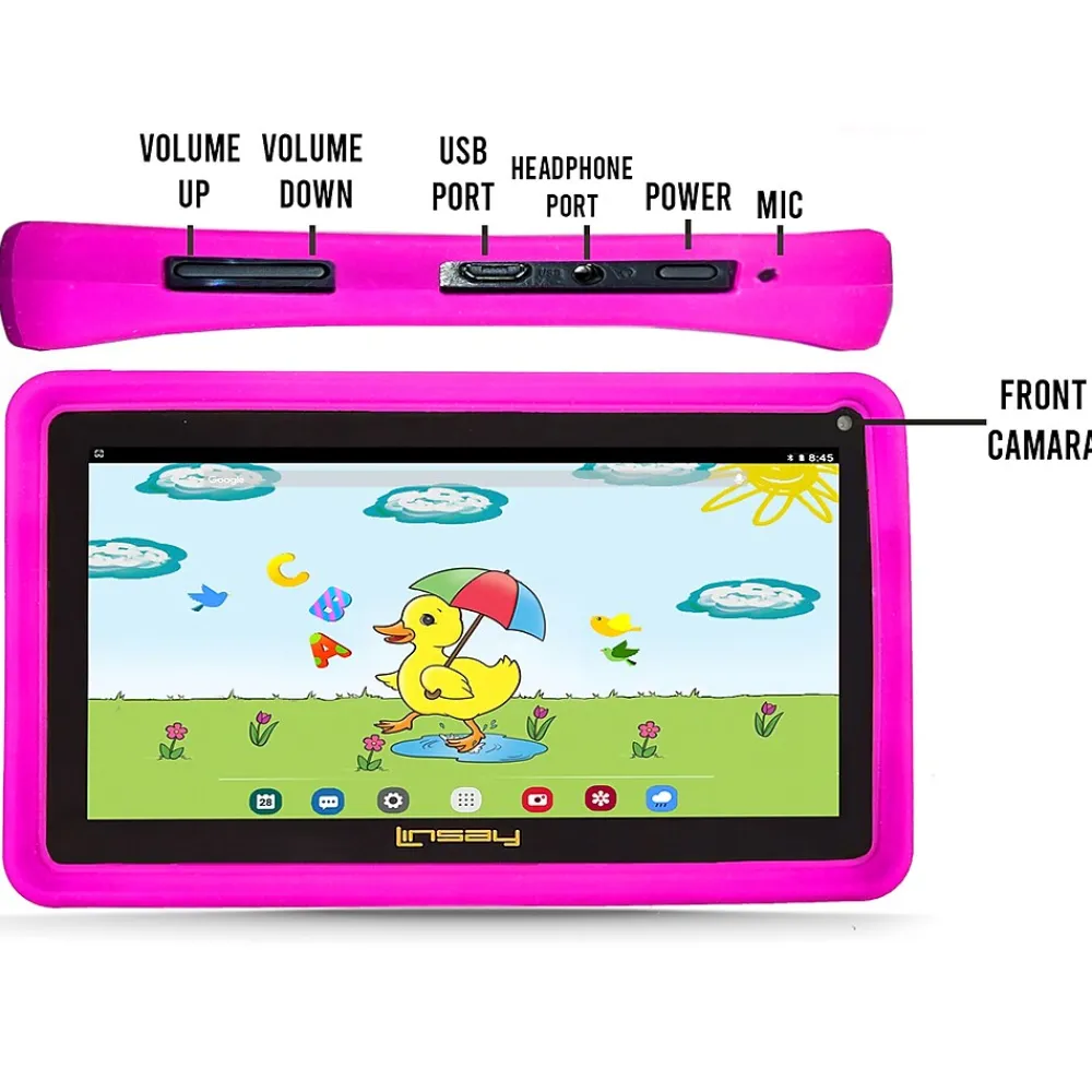 Kids' 7" Tablet with Case, Kids' Bag & microSD Card, Wi-Fi, 2 GB RAM, 64GB Android 13, Pink (F7UHDKIDSPIBSD)<Linsay Best