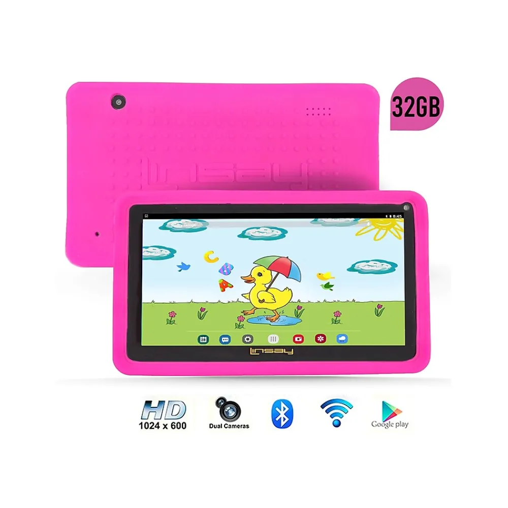 Kids' 7" Tablet with Case, Kids' Bag & microSD Card, Wi-Fi, 2 GB RAM, 64GB Android 13, Pink (F7UHDKIDSPIBSD)<Linsay Best