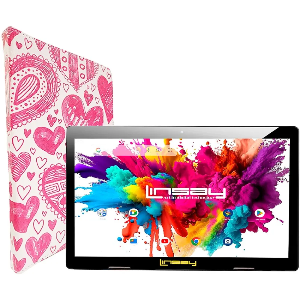 Octa Core 10.1" Tablet, 4GB RAM, 128GB Storage, Android 13, Bundled with Love shape Case and Stylus Pen<Linsay Best