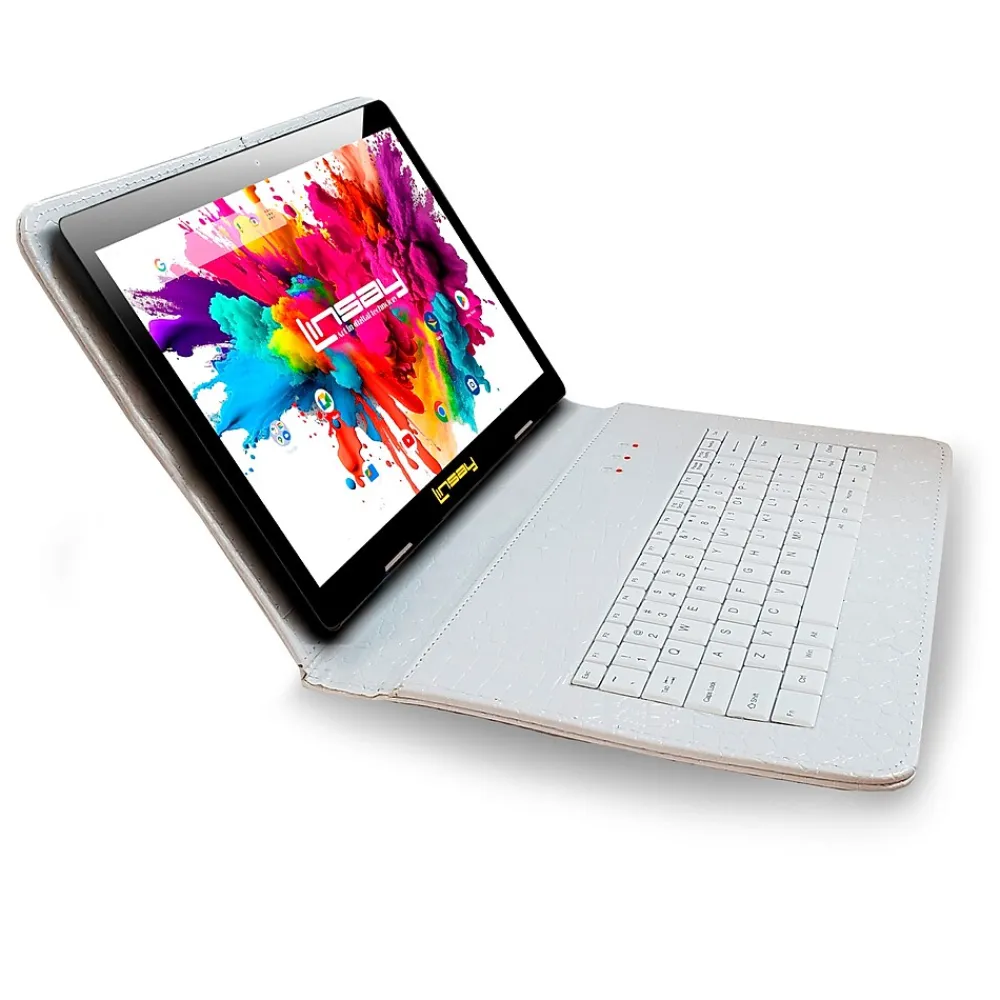 10.1"Octa Core Tablet, WiFi, 128GB, Andriod, White Crocodile Style Keyboard<Linsay Discount