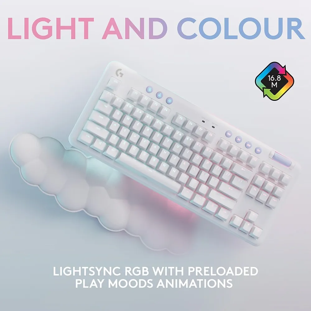 Clearance Logitech Aurora G715 Wireless Ergonomic Gaming Keyboard, White Mist (920-010453)