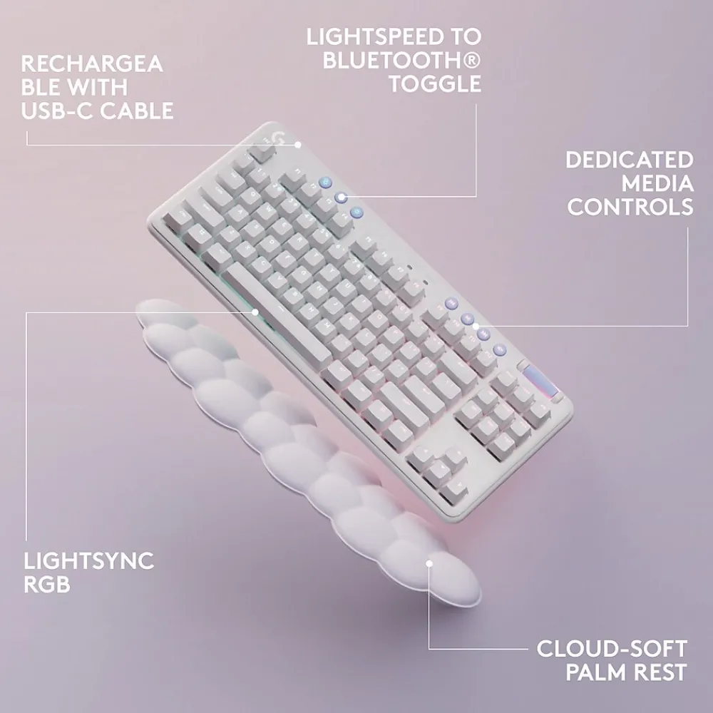 Clearance Logitech Aurora G715 Wireless Ergonomic Gaming Keyboard, White Mist (920-010453)