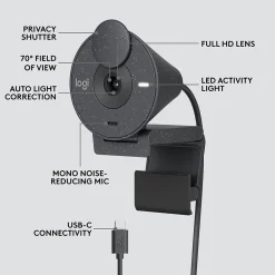 Best Logitech Brio 300 HD 1080p Webcam, 2 Megapixels, Graphite (960-001497)