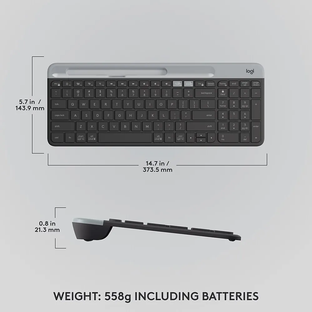 Logitech K585 Slim Multi-Device Wireless Keyboard, Graphite (920-011479)