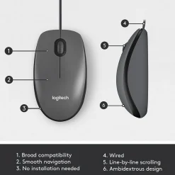 Discount Logitech M100 Ambidextrous Optical USB Mouse, Black (910-001601)