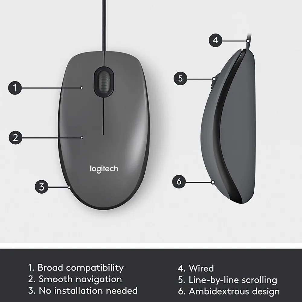 Discount Logitech M100 Ambidextrous Optical USB Mouse, Black (910-001601)
