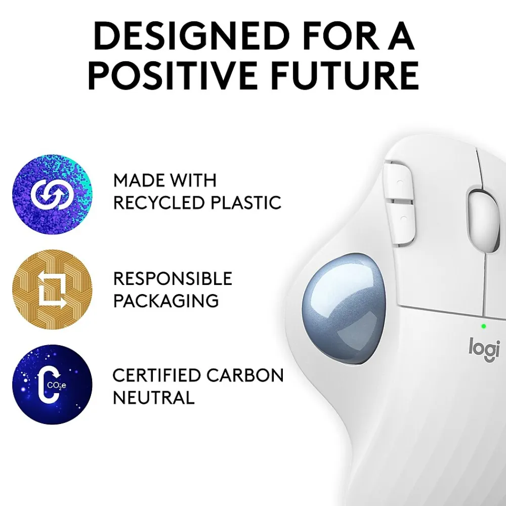 Discount Logitech M575 Ergonomic Wireless Trackball USB Mouse, (910-005868) Off-White