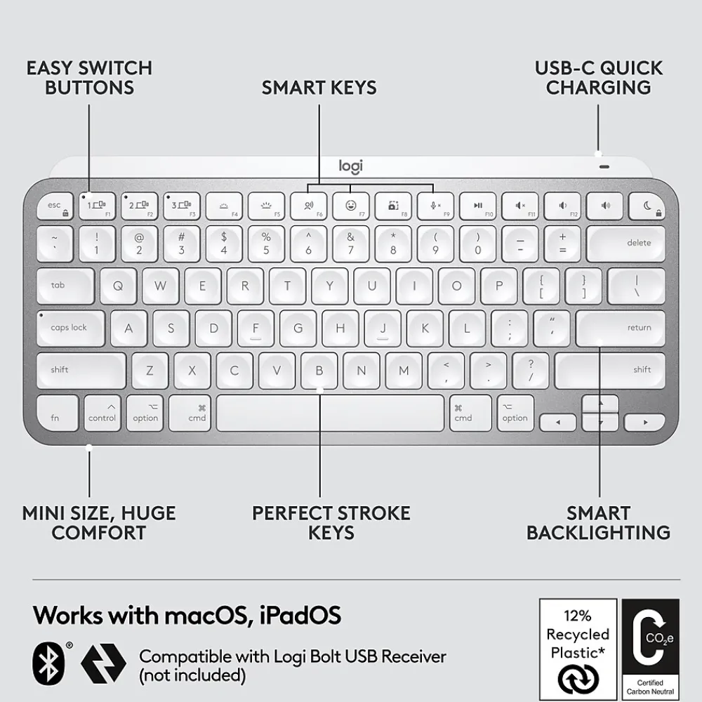 Hot Logitech MX Keys Mini Wireless Keyboard for Mac , Pale Gray, (920-010389)