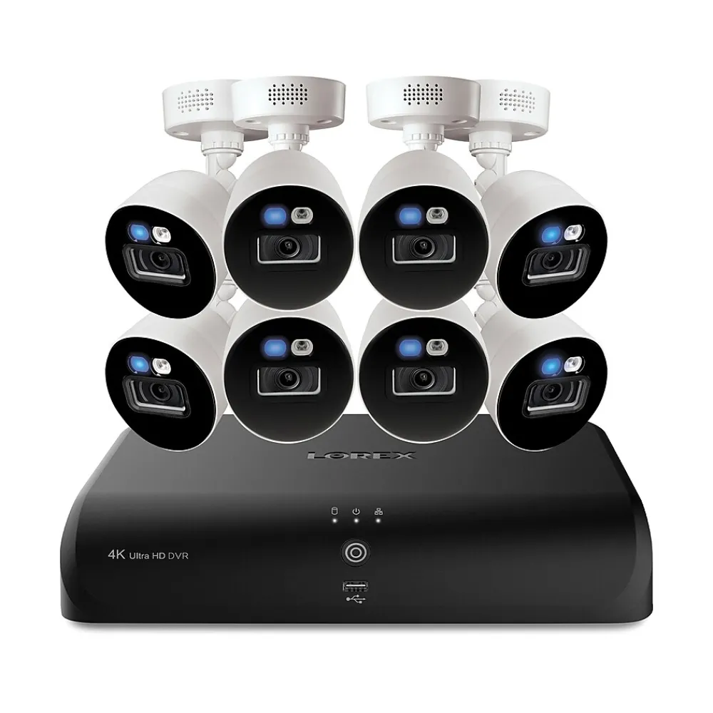 Lorex Fusion 4K 8.0-MP 12-Camera-Capable 2-TB DVR System with 8 Wired Smart Deterrence Cameras, White (D881A82B-8DA8)