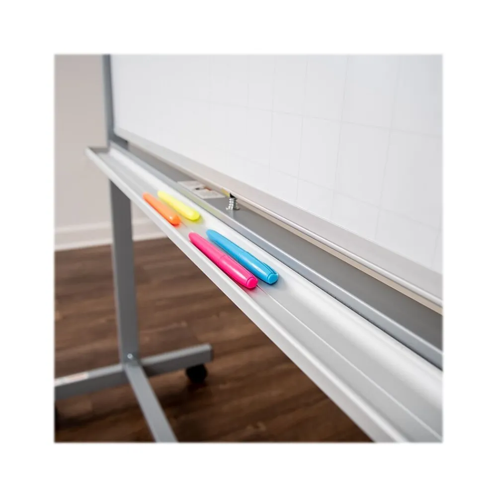 Dry Erase*Luxor Dry-Erase Mobile Combination Ghost Grid/Whiteboard, Aluminum Frame, 36" x 48" (MB4836LB)