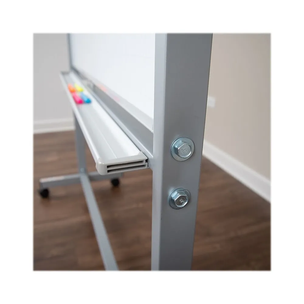Dry Erase*Luxor Dry-Erase Mobile Combination Ghost Grid/Whiteboard, Aluminum Frame, 36" x 48" (MB4836LB)