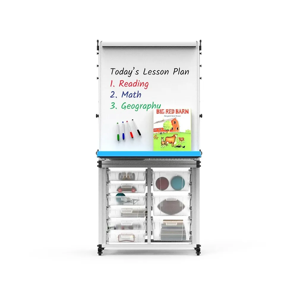 Dry Erase*Luxor Dry-Erase Mobile Modular Teacher Whiteboard with Storage, Steel Frame, 36" x 32" (MBSRWSTN)