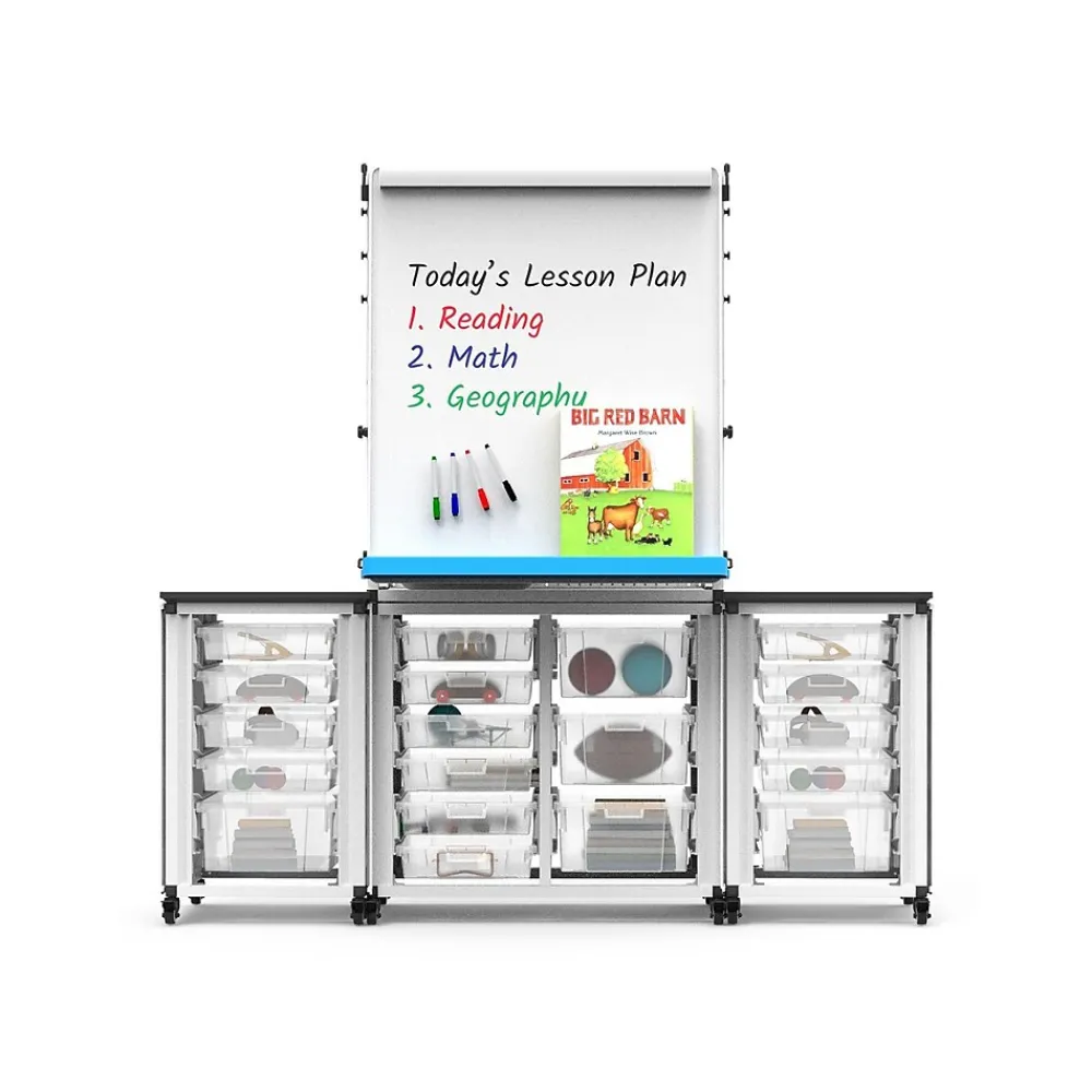 Dry Erase*Luxor Dry-Erase Mobile Modular Teacher Whiteboard with Storage, Steel Frame, 36" x 32" (MBSRWSTN)