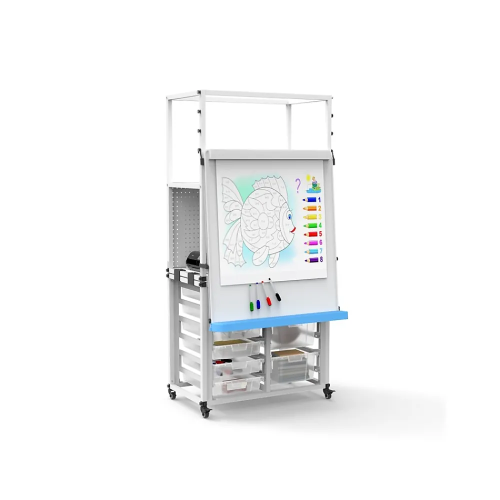 Dry Erase*Luxor Dry-Erase Mobile Modular Teacher Whiteboard with Storage, Steel Frame, 36" x 32" (MBSRWSTN)